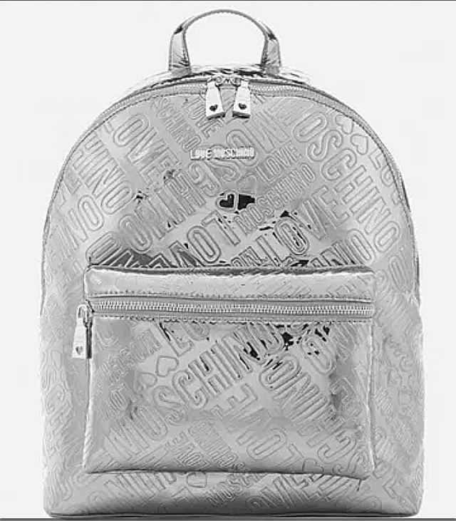 LOVE MOSCHINO Love Moschino Metallic logo backpack silver